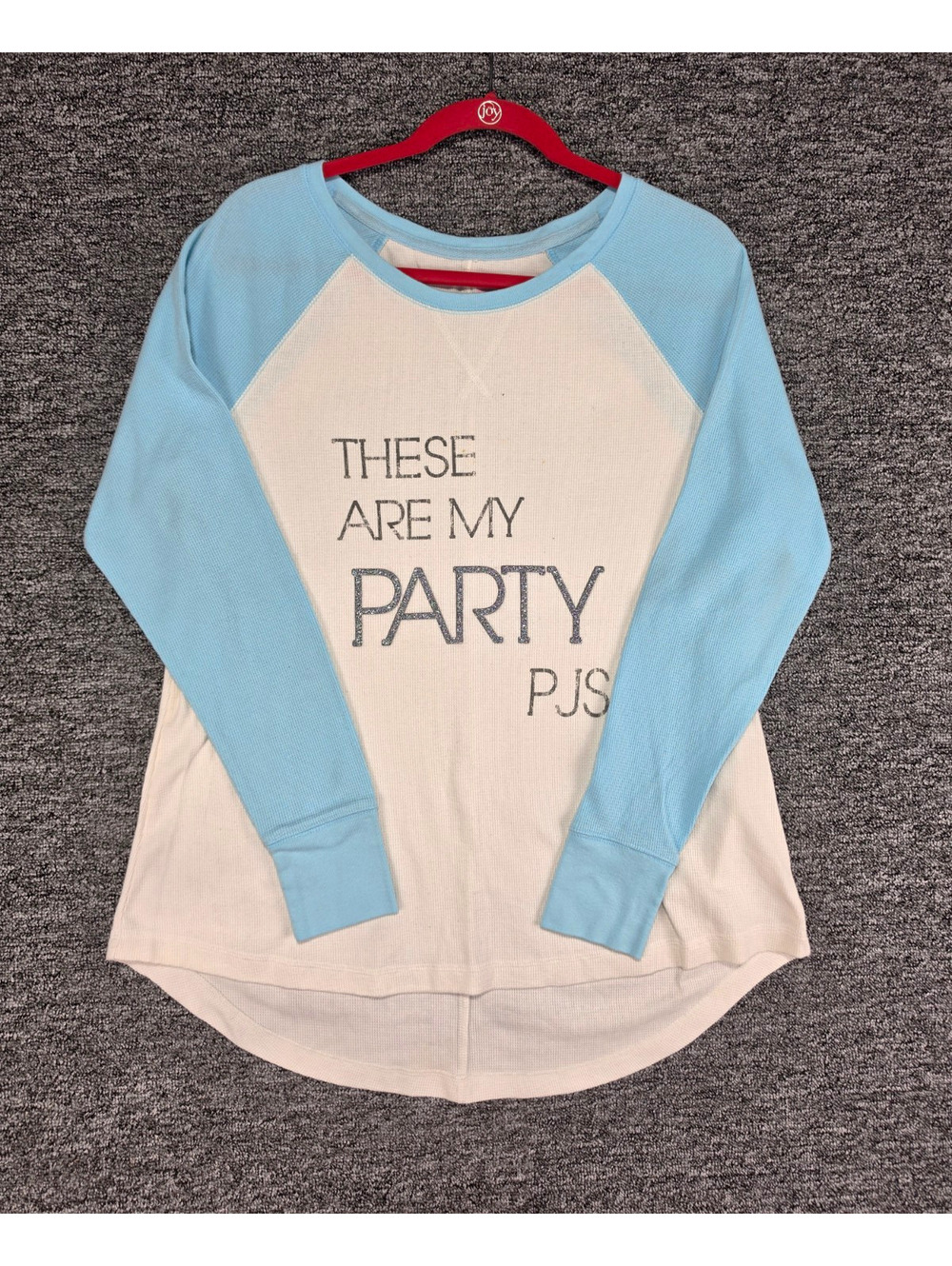 Xhilaration Women's XL Thermal Raglan Pajama Top Long Sleeve White/Blue